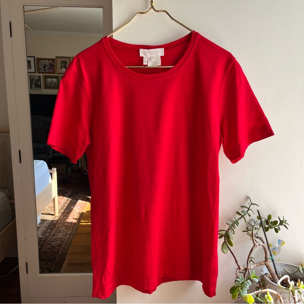 NWOT Escada T Shirt 38 Red Womens Margaretha Ley taly Vtg Embroidered Logo